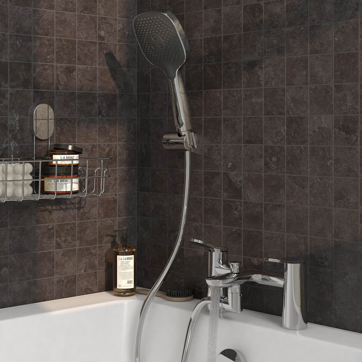 Bath Mixer Tap Shower Kit 3 Spray Pattern Gloss Chrome Effect Deck Mounted - Image 5
