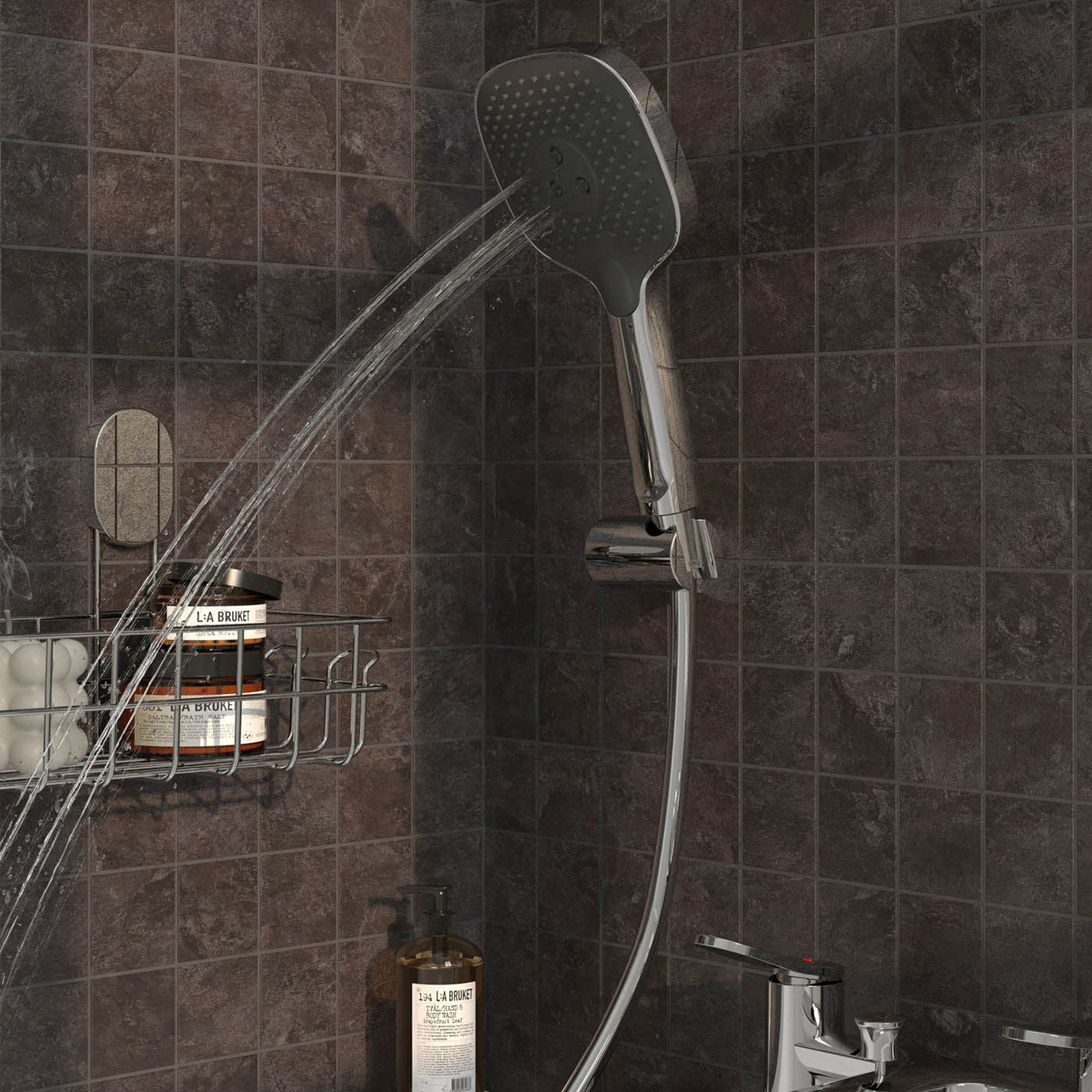 Bath Mixer Tap Shower Kit 3 Spray Pattern Gloss Chrome Effect Deck Mounted - Image 8