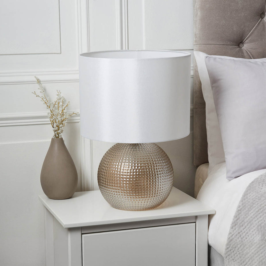 Table Lamp Glass Spherical Champagne Ivory Shade Antique Brass Effect Modern - Image 4