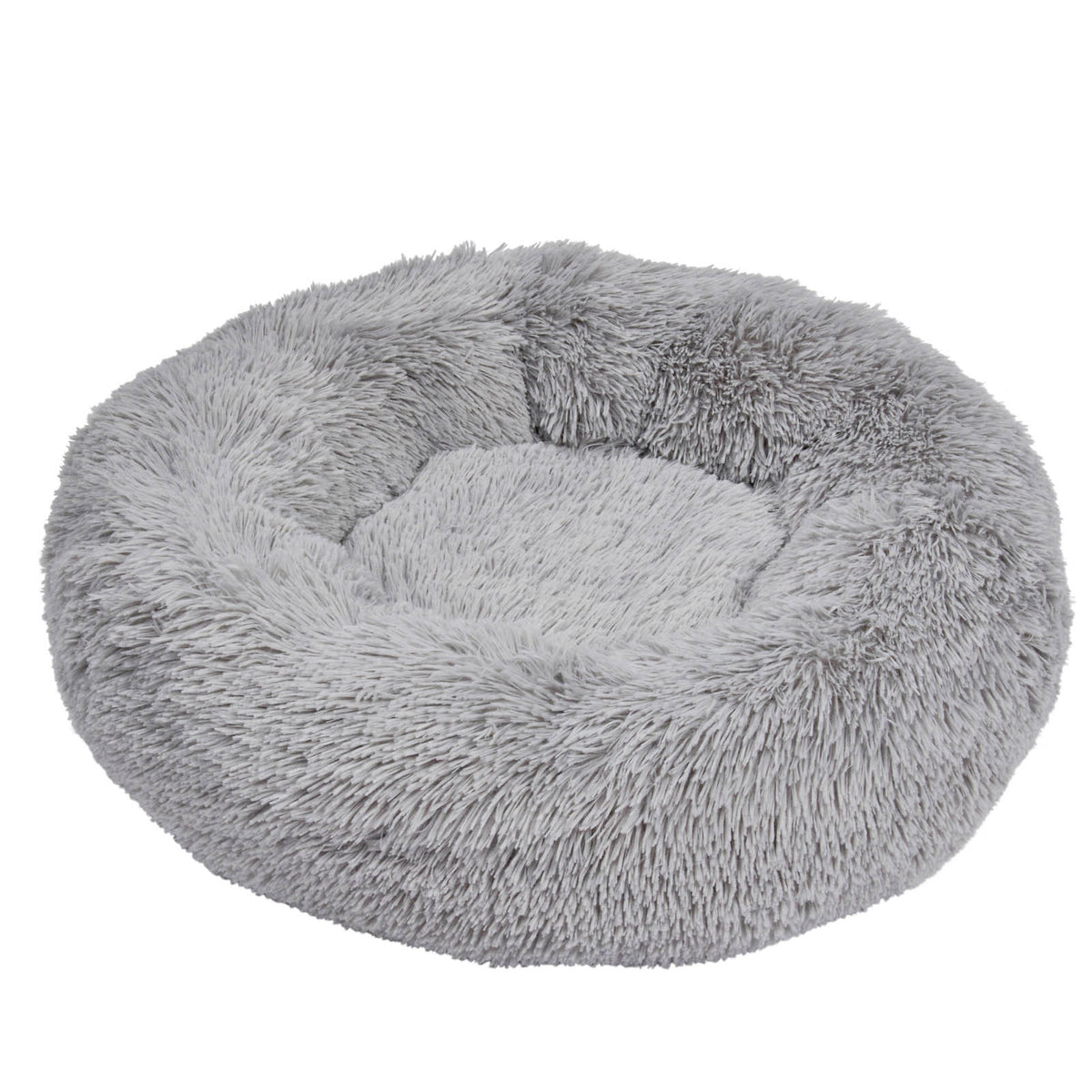 Zoon Calming Dog Bed Shaggy Grey Fabric Donut Shaped Extra Large (W)80cm (D)80cm - Image 1