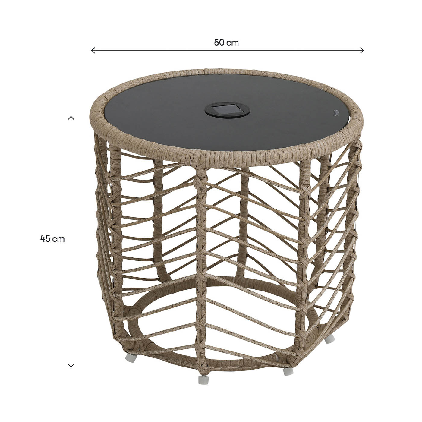 Omalos Garden Side Table Rattan Effect Beige Round Solar-Powered Outdoor - Image 5