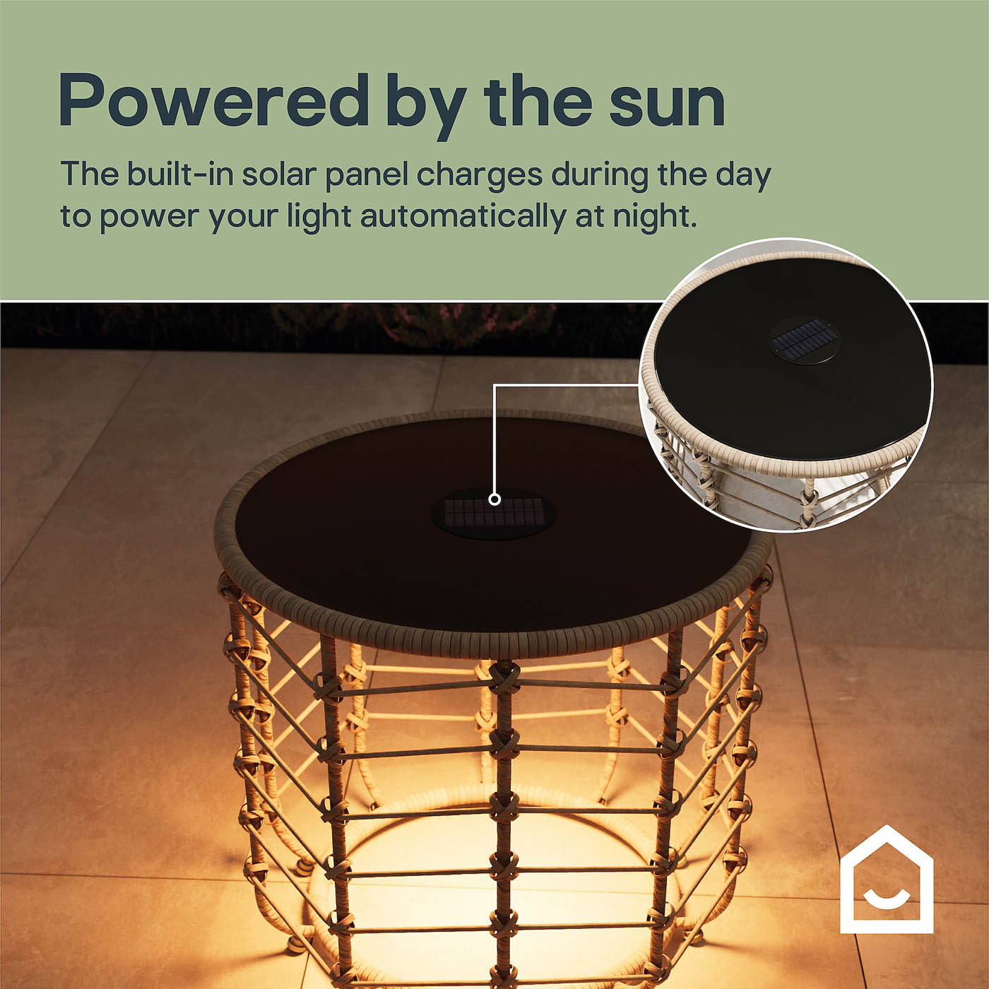 Omalos Garden Side Table Rattan Effect Beige Round Solar-Powered Outdoor - Image 6