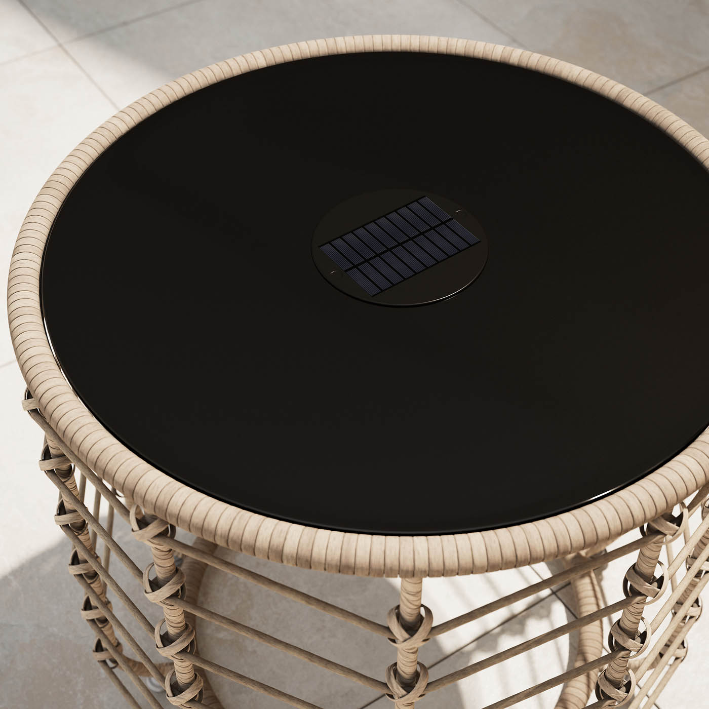 Omalos Garden Side Table Rattan Effect Beige Round Solar-Powered Outdoor - Image 7