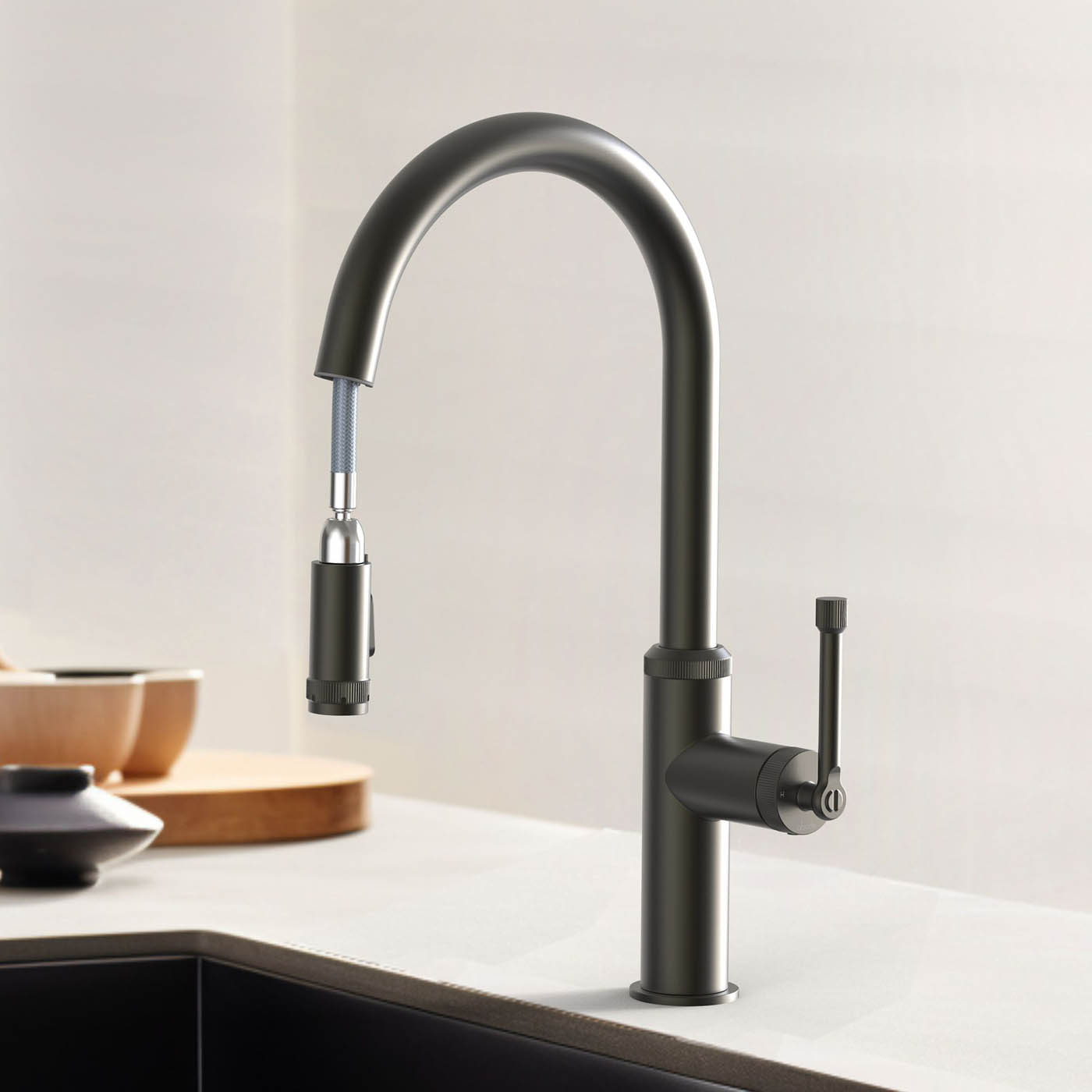 Kitchen Sink Tap Mixer Pull Out Matt Black Single Side Lever Ceramic Cartridge - Image 6