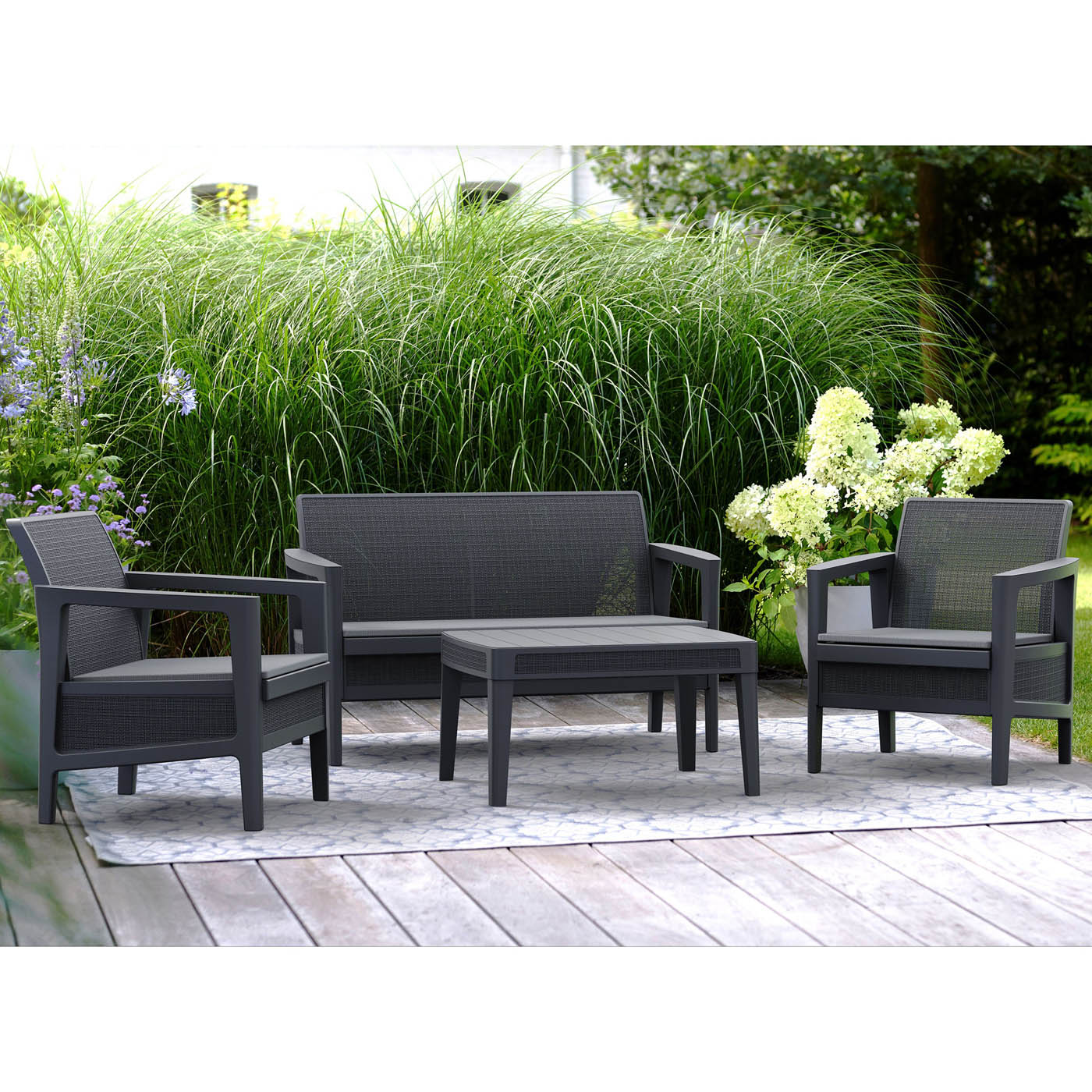 Garden Furniture Coffee Set 4 Seater Graphite Grey Armchairs Sofa Table Outdoor - Image 2