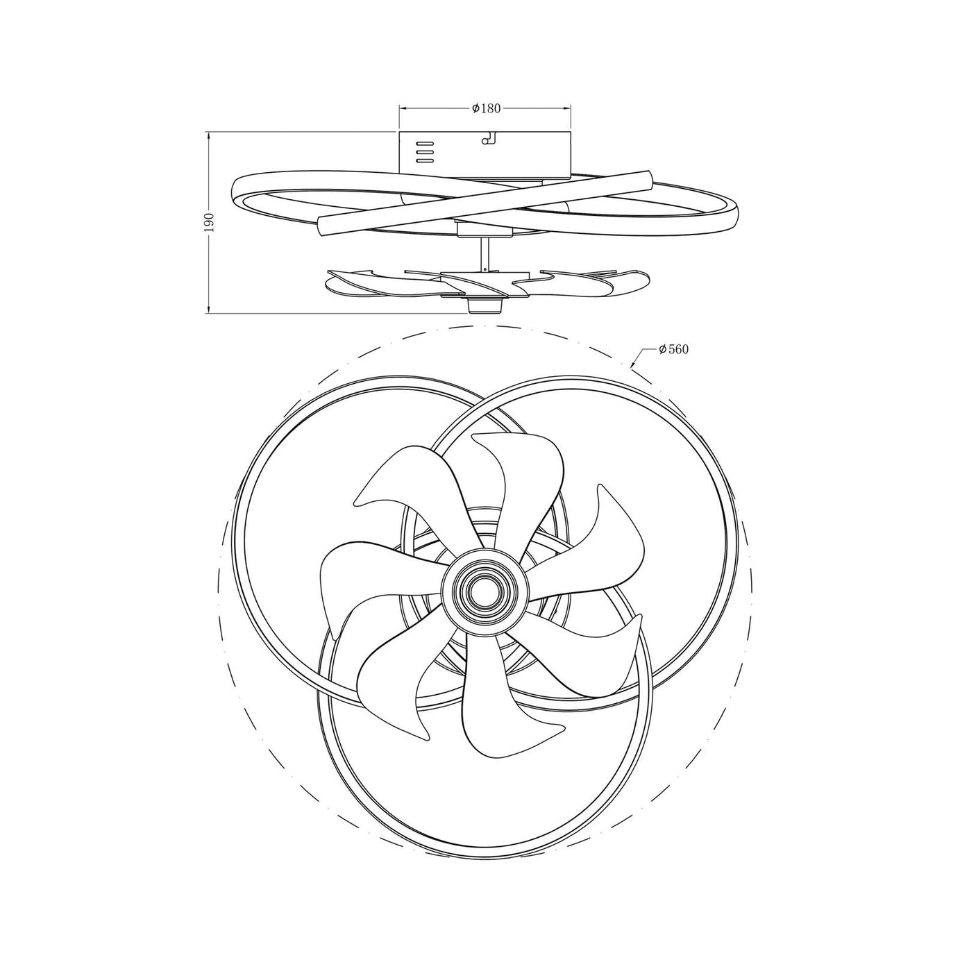 Led Ceiling Fan Light Black Dimmable Bedroom Living Room 6 Speeds Remote Control - Image 2