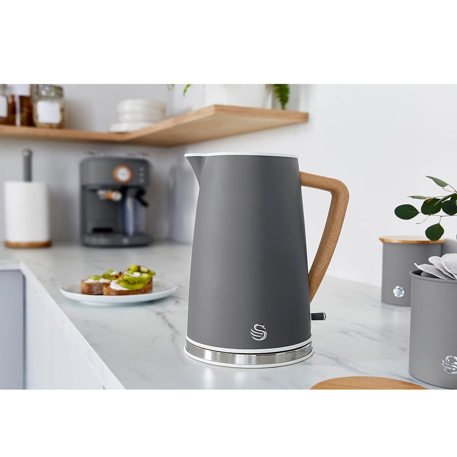 Swan Nordic Kettle Grey 1.7L Wood Effect Steel Rapid Boil Portable Jug 3000W - Image 6