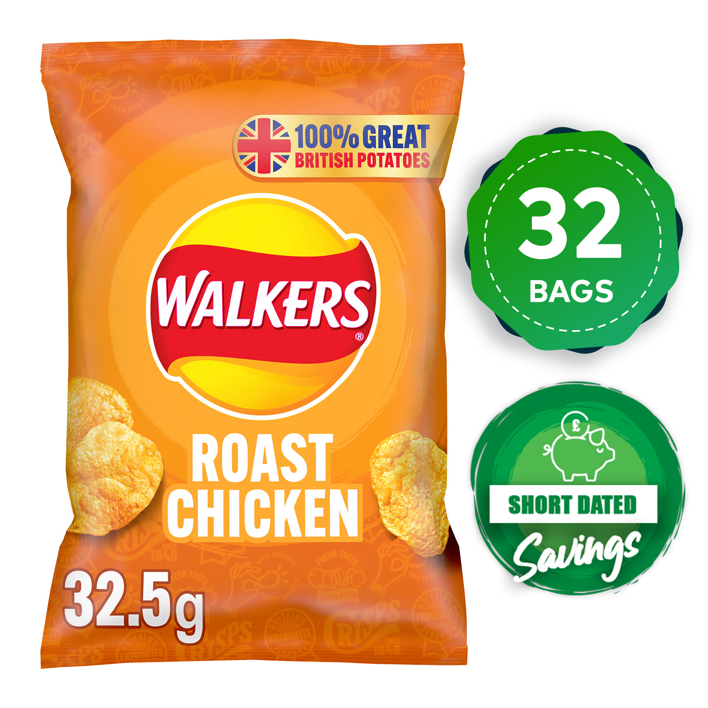 Walkers Crisps Roast Chicken Lunch Sharing Snack 32 x 32.5g - Image 1