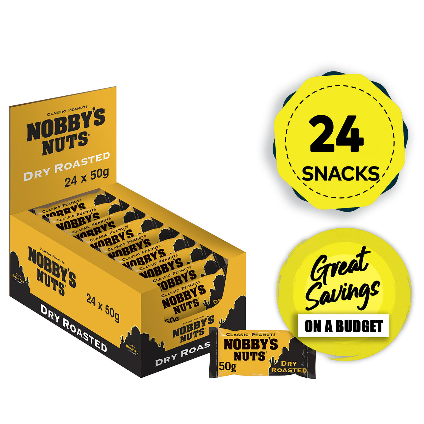 Nobby's Nuts Dry Roasted Peanuts Classic For Vegetarians 24 x 50g - Image 1