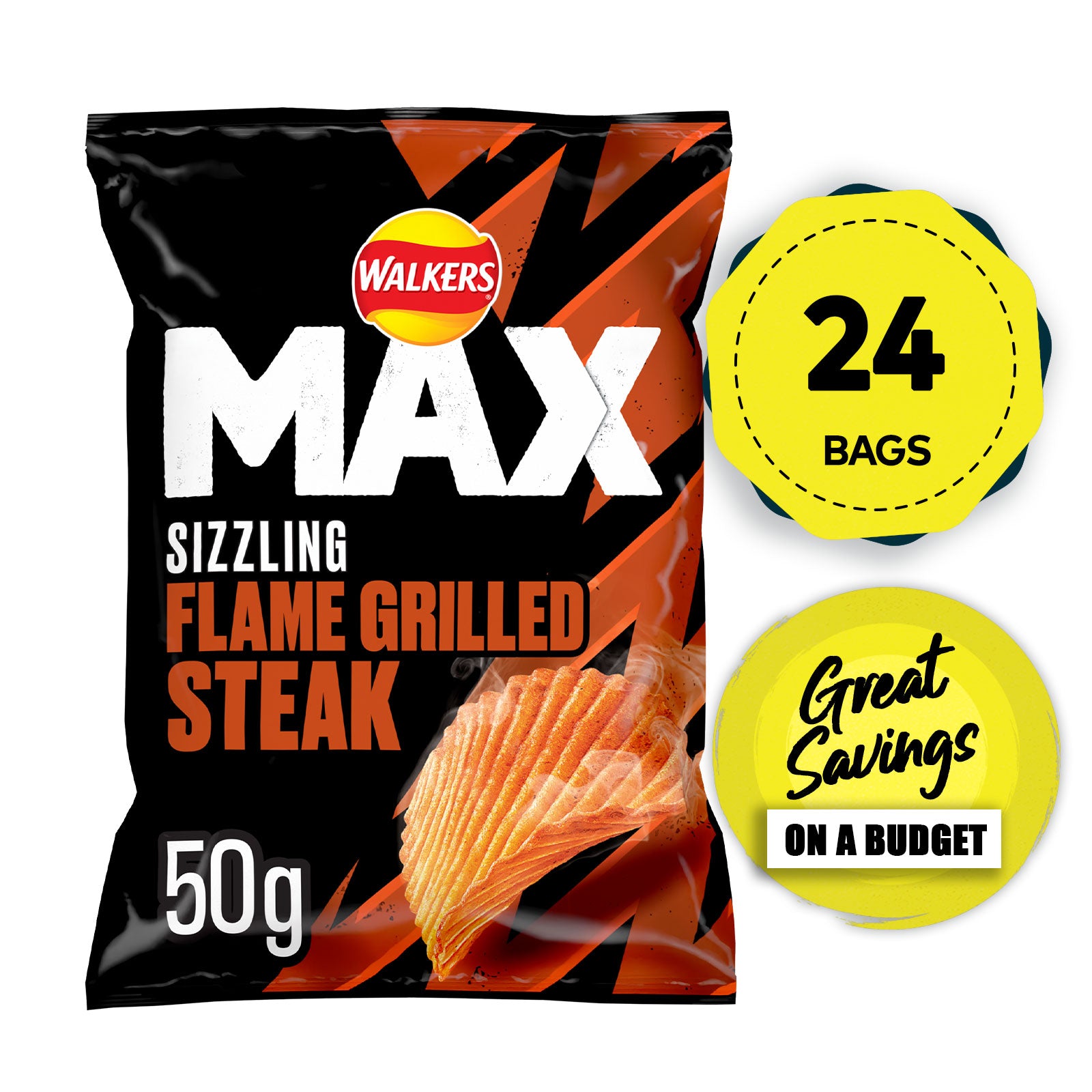 Walkers Max Crisps Sizzling Flame Grilled Steak Flavour 24 x 50g - Image 2
