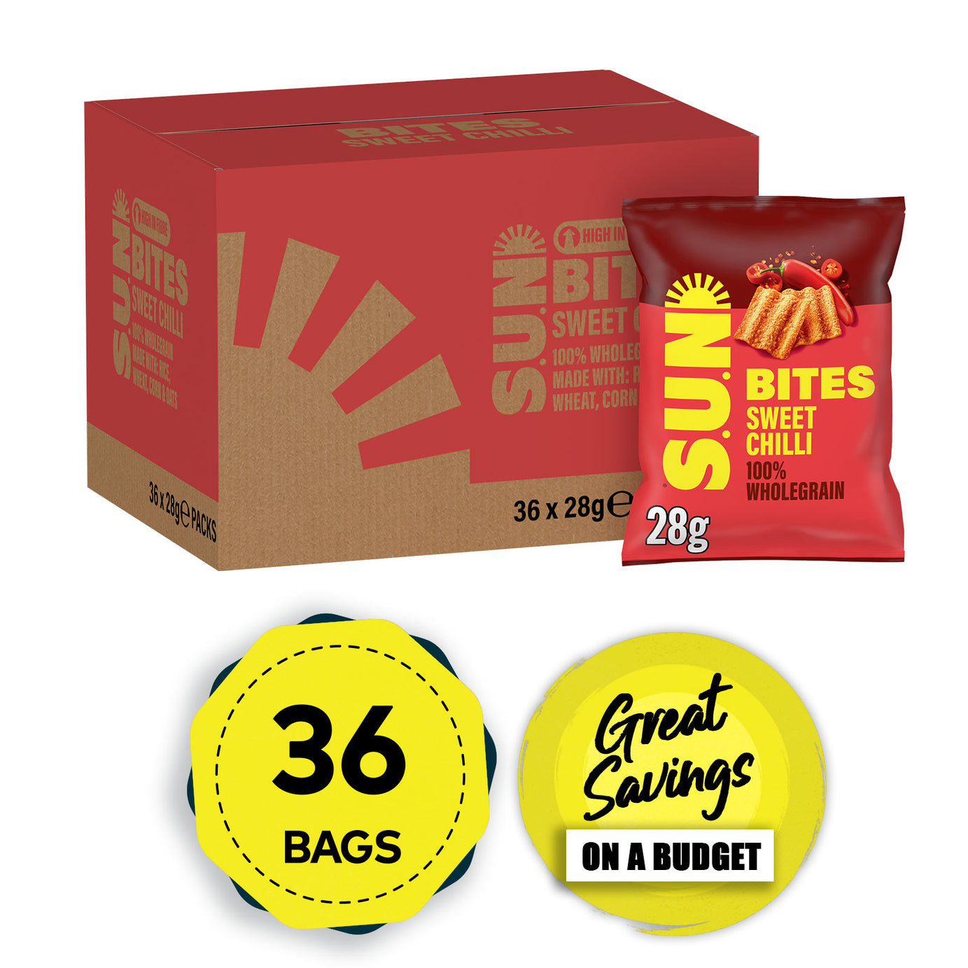Sunbites Snacks Sun Ripened Sweet Chilli Light Sharing 36 Bags x 28g - Image 1