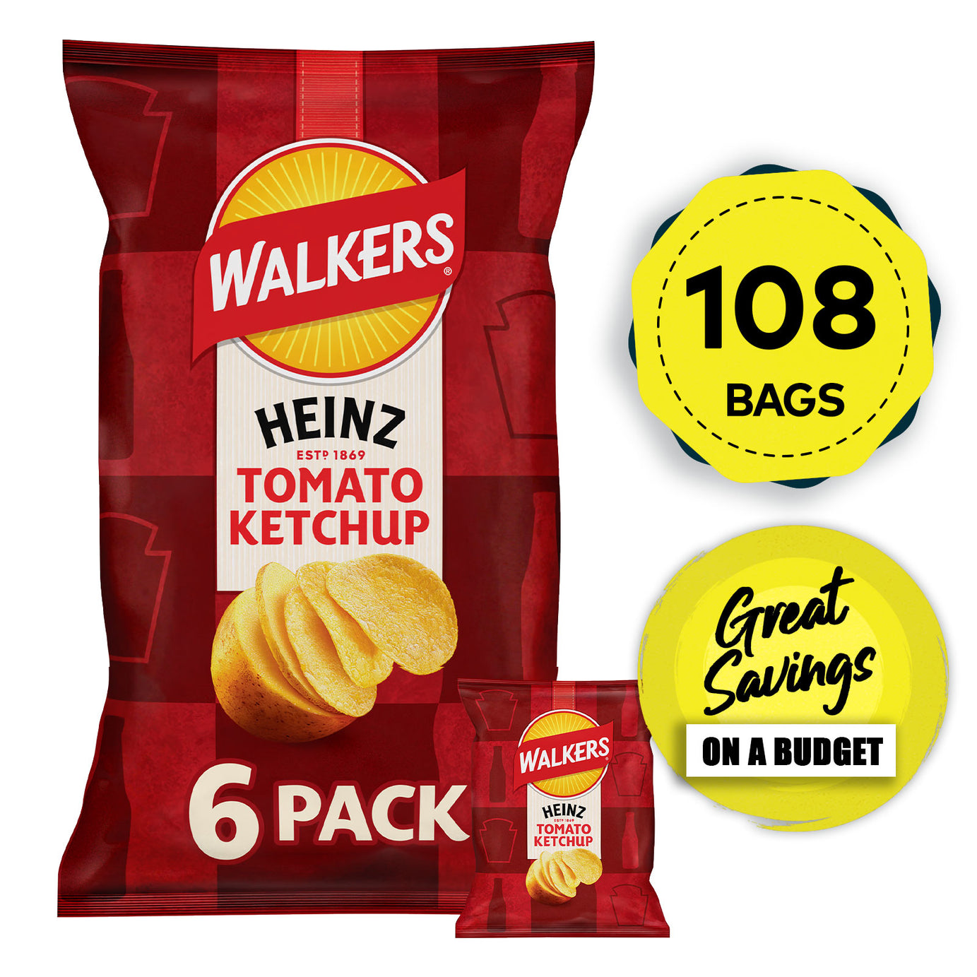 Walkers Crisps Heinz Tomato Ketchup Multipack Snacks 108 x 25g - Image 1