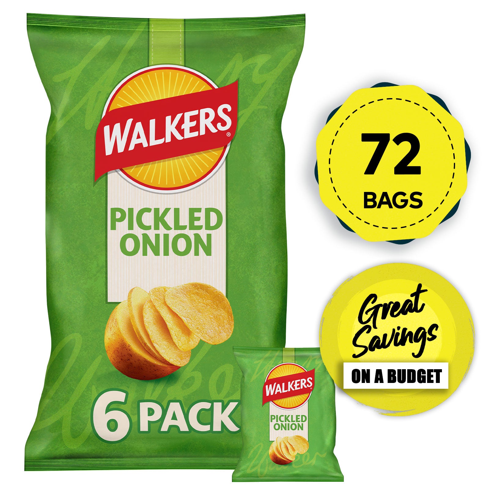 Walkers Crisps Pickled Onion Multipack Snack 72 x 25g - Image 1