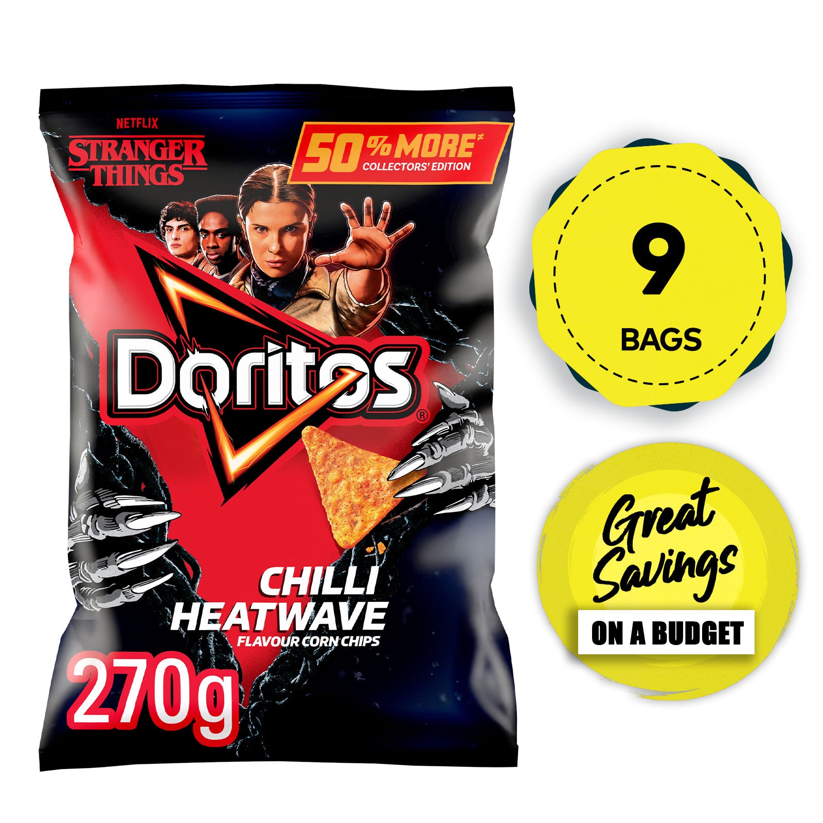 Doritos Tortilla Stranger Things Chilli Heatwave Limited Edition Crisps 9 x 270g - Image 1