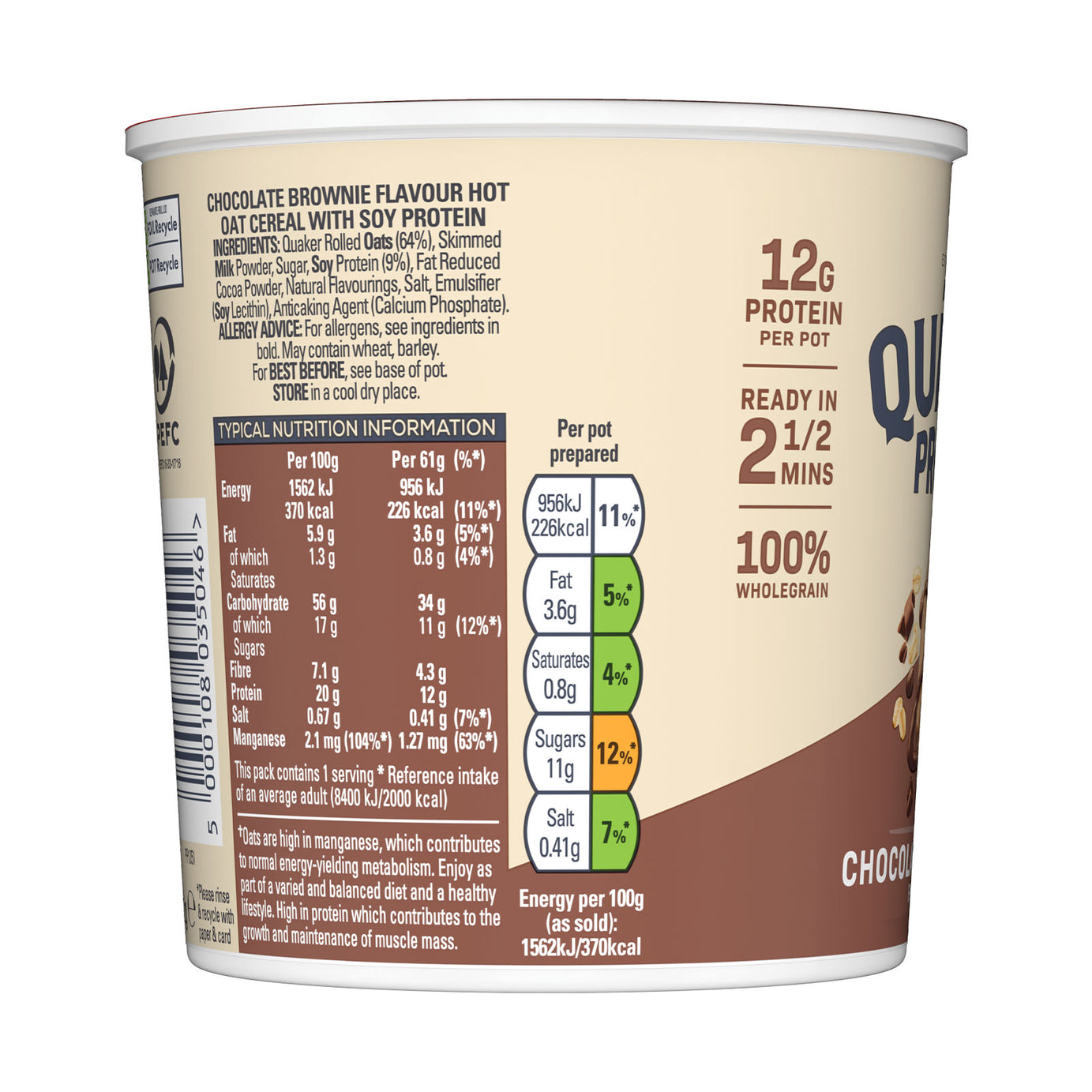 Quaker Oats High Protein Chocolate Brownie Porridge Pot 6 x 61g - Image 5
