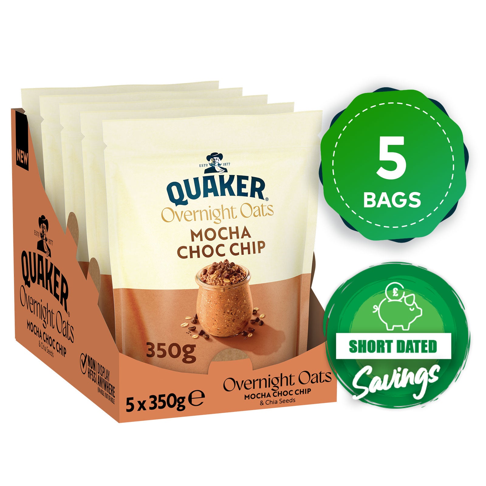 Quaker Overnight Oats Mocha Choc Chip Cereal 5 x 350g - Image 10