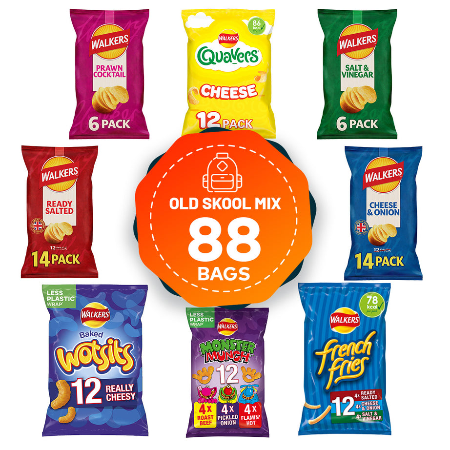 Walkers Crisps Salt Vinegar Quavers Cheese Prawn Cocktail Bundle 88 Bags - Image 1