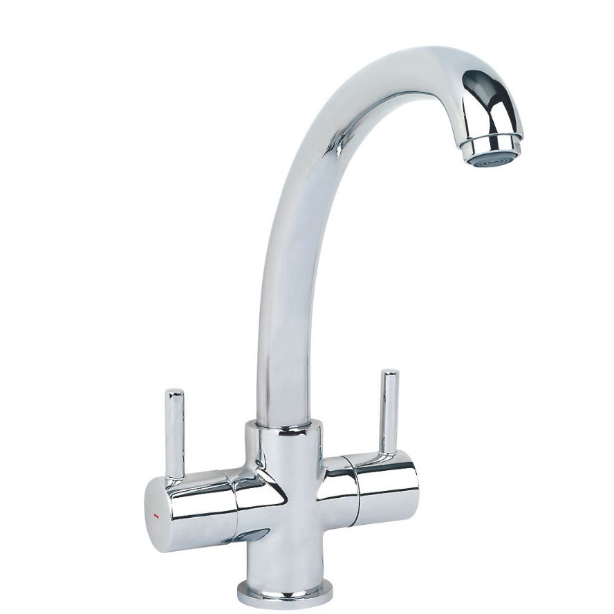 Kitchen Sink Tap Mono Mixer Chrome Double Lever Brass Swivel Spout Modern Faucet - Image 1