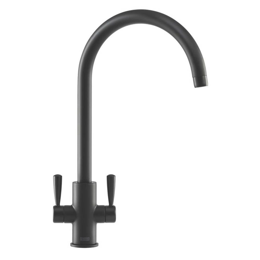 Kitchen Sink Tap Mono Mixer Matt Black Dual Lever Swivel Spout Contemporary - Image 1