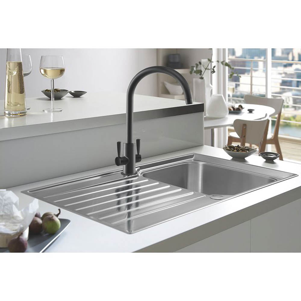 Kitchen Sink Tap Mono Mixer Matt Black Dual Lever Swivel Spout Contemporary - Image 2