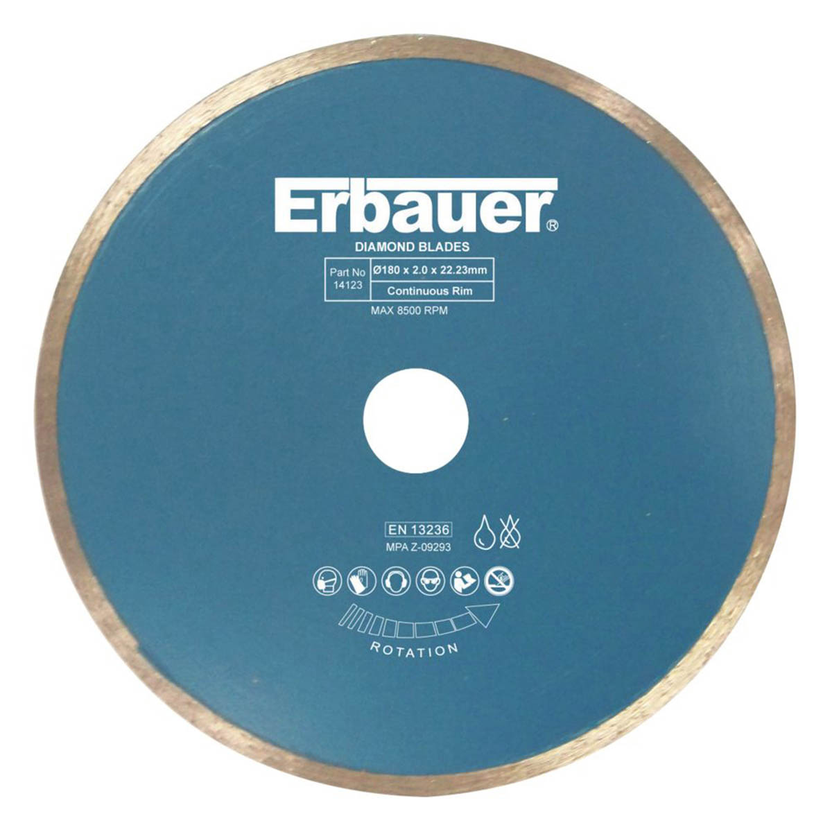 Erbauer Diamond Blade Wet Tile Continuous Rim Precise Chip Free 180 x 22.23mm - Image 1