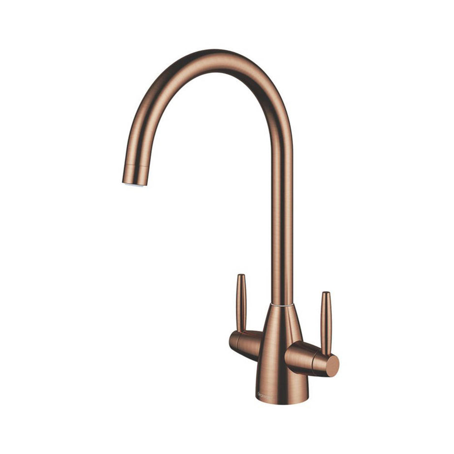 Kitchen Tap Mono Mixer Brushed Copper PVD Double Lever Contemporary Faucet - Image 1