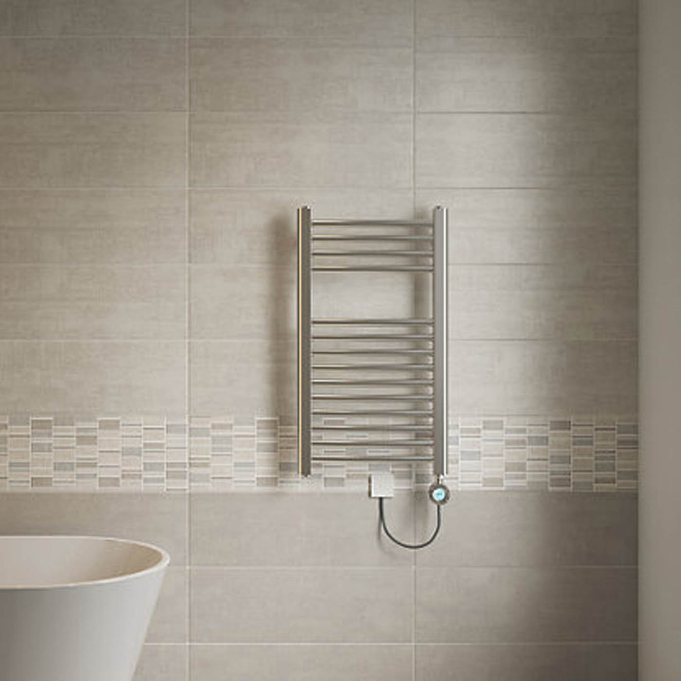 Flomasta Electric Towel Rail Radiator Chrome Curved Bathroom Warmer 70x40cm - Image 2