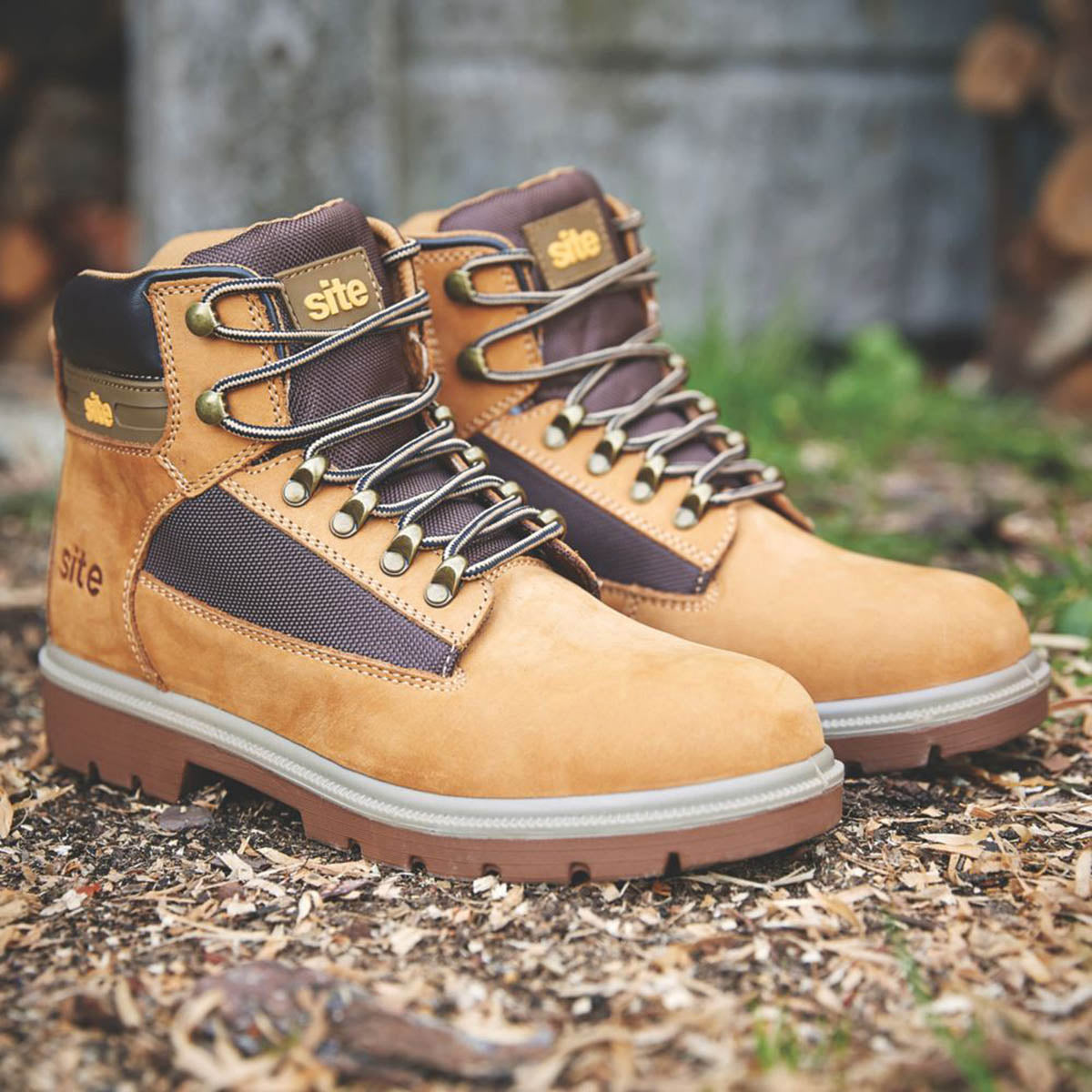 Site Safety Boots Mens Wide Fit Honey Leather Work Shoes Steel Toe Size 10 - Image 2