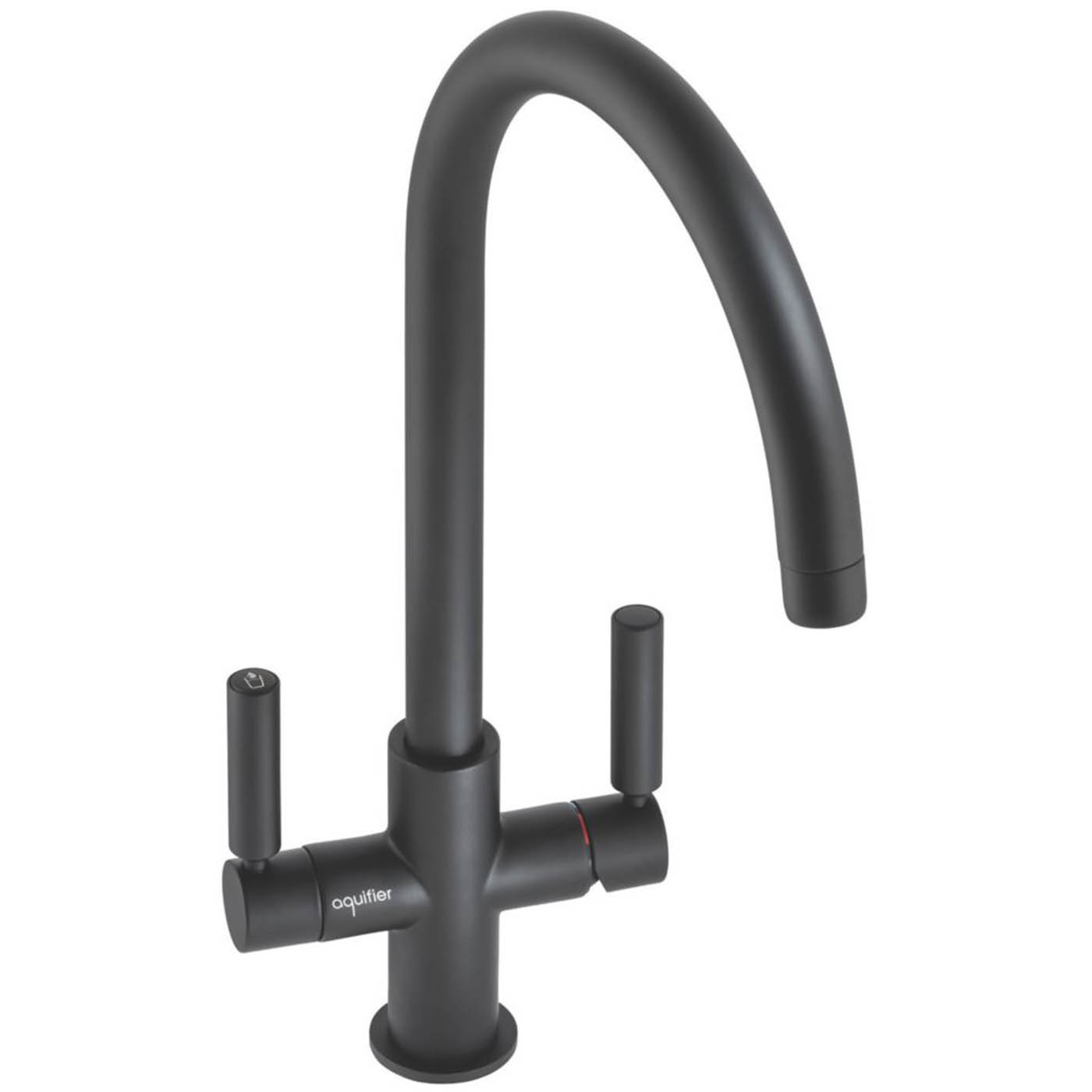 Abode Kitchen Filter Tap 3 Way Matt Black Dual Lever Swan Neck Spout Faucet - Image 1