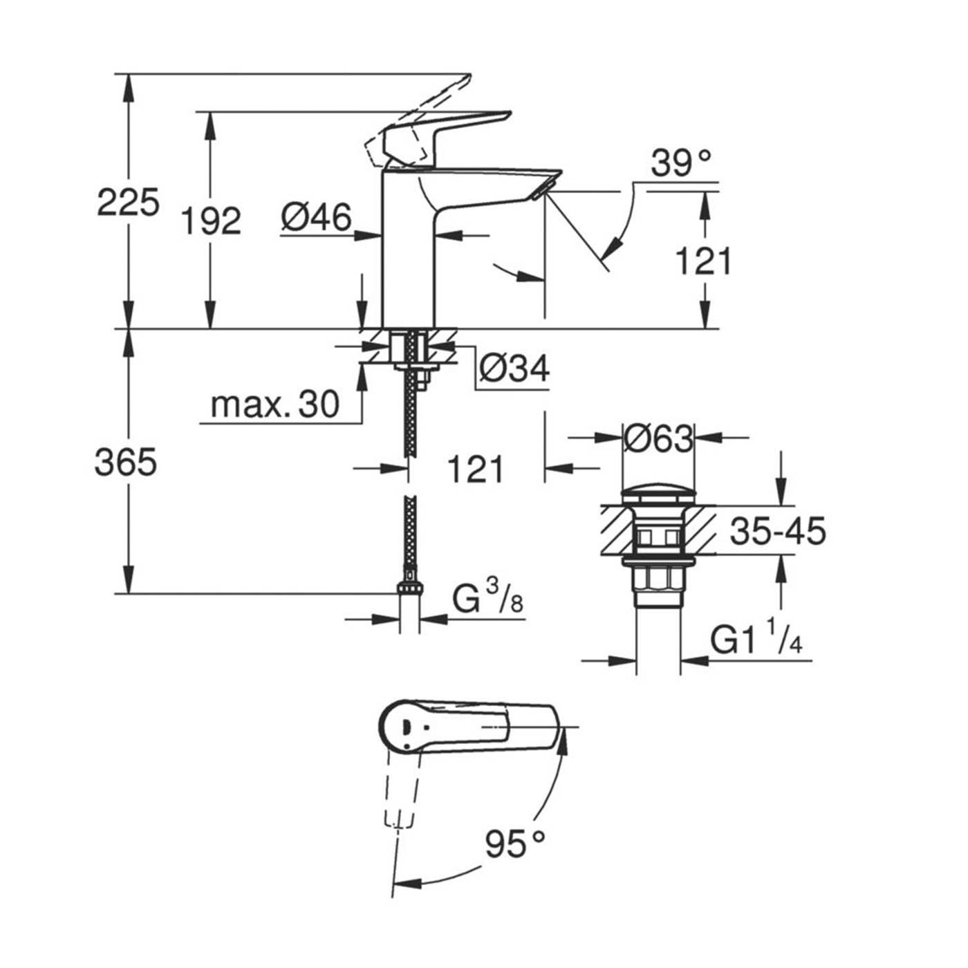 Grohe Basin Mixer Tap Matt Black 192mm Single Lever Deck Mounted Contemporary - Image 2