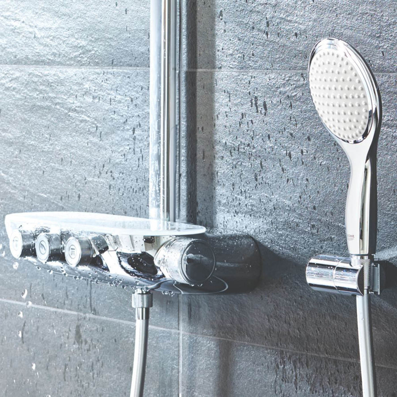 Grohe Thermostatic Shower System Exposed Chrome 2 Spray Pattern Dual Round Head - Image 4