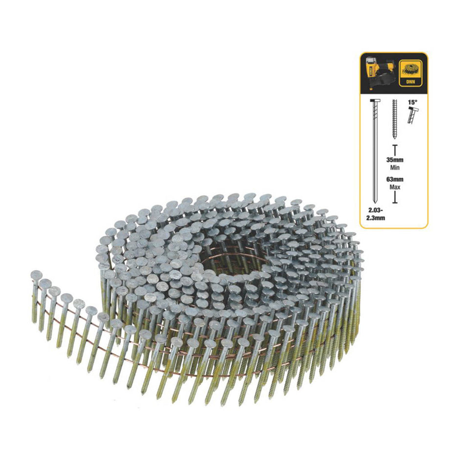 DEWALT Coil Nails Ring Shank Galvanised Compact Head 2.1mm x 50mm 2100 Pack - Image 2