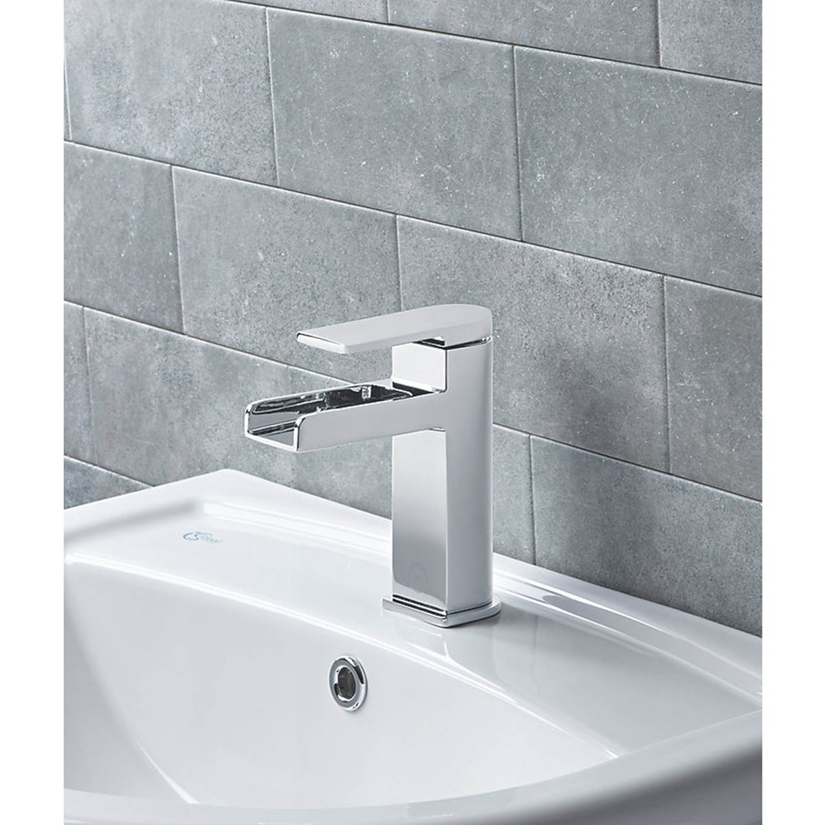 Bathroom Basin Tap Mono Mixer Single Lever Chrome Waterfall Waste Cloakroom - Image 3