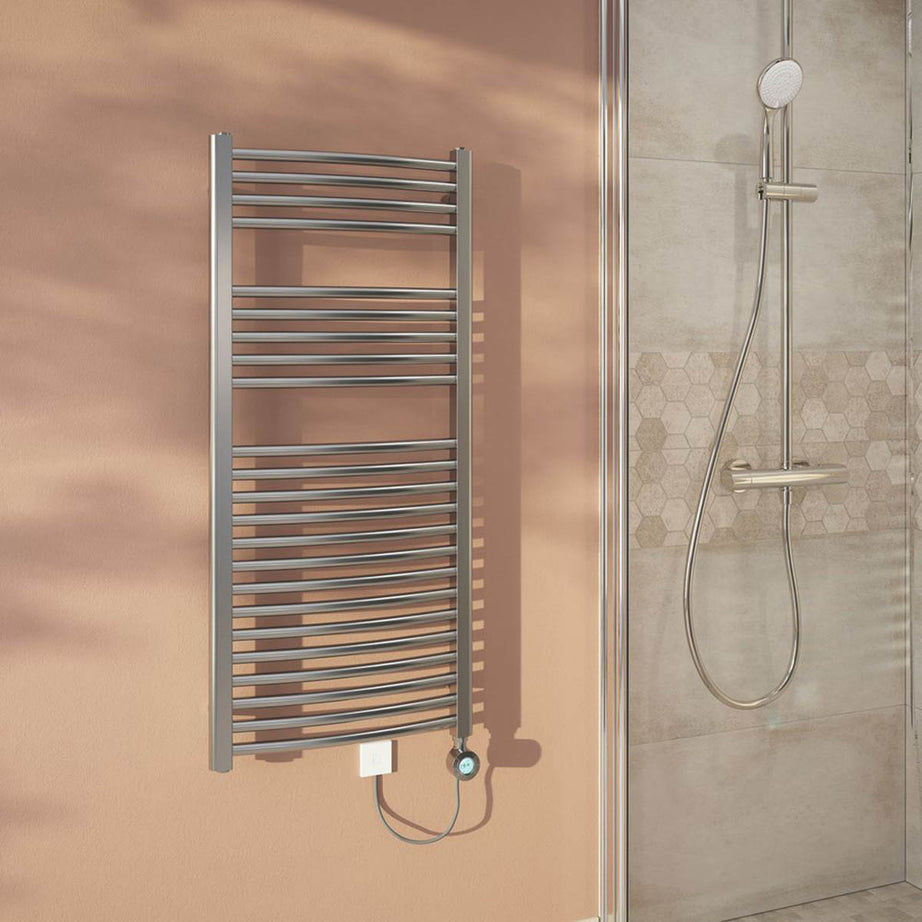 Flomasta Electric Towel Radiator Curved Gloss Chrome 1100mm x 500mm 853BTU - Image 2