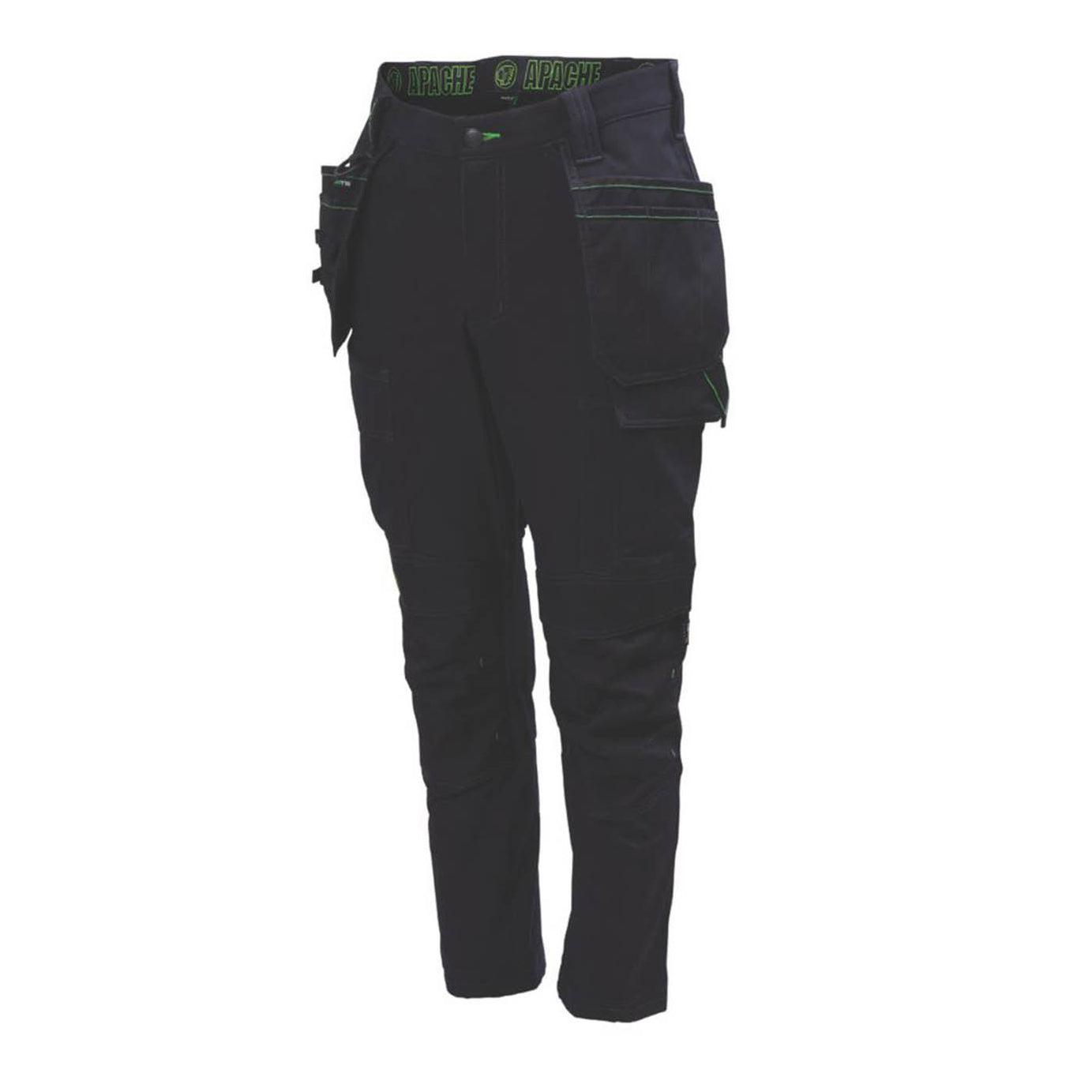 Apache Work Trouser Mens Slim Fit Black Stretch Multi Pockets Cargo 30W 29L - Image 1