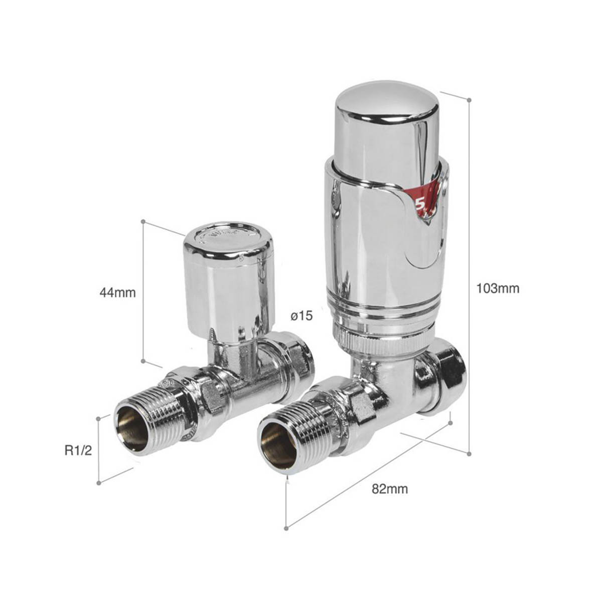 Towelrads Radiator Valve and Lockshield Thermostatic 15mm x 1/2" Chrome Straight - Image 2