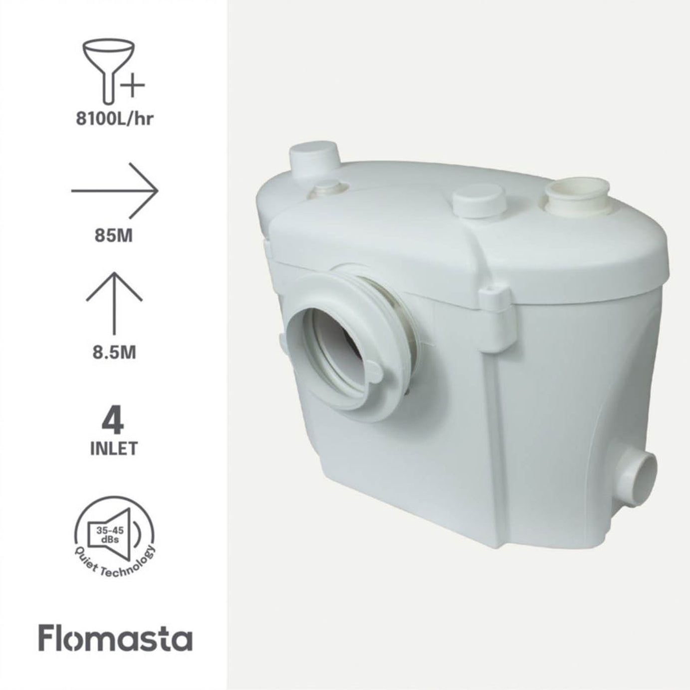 Flomasta  Macerator Pump WC Bathroom Shower Basin Top Outlet Quiet 400W - Image 3