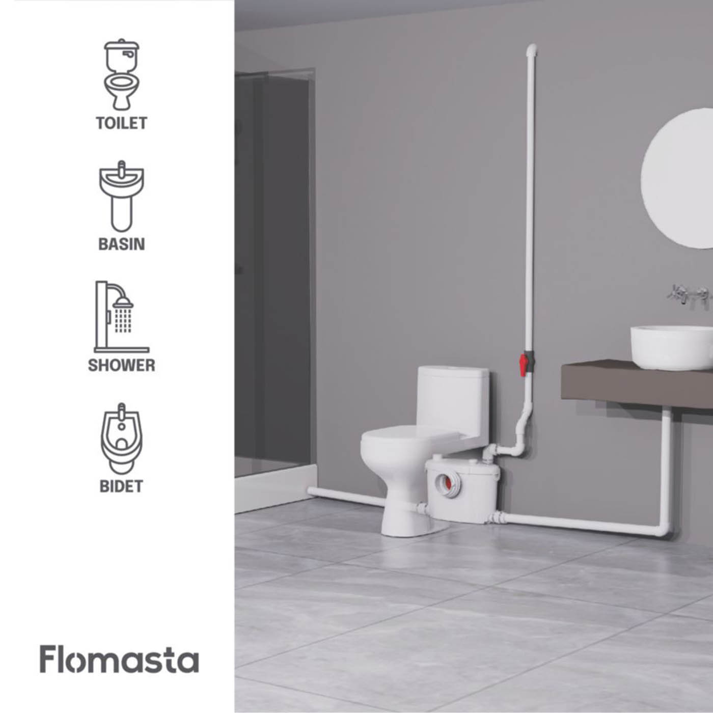 Flomasta  Macerator Pump WC Bathroom Shower Basin Top Outlet Quiet 400W - Image 4