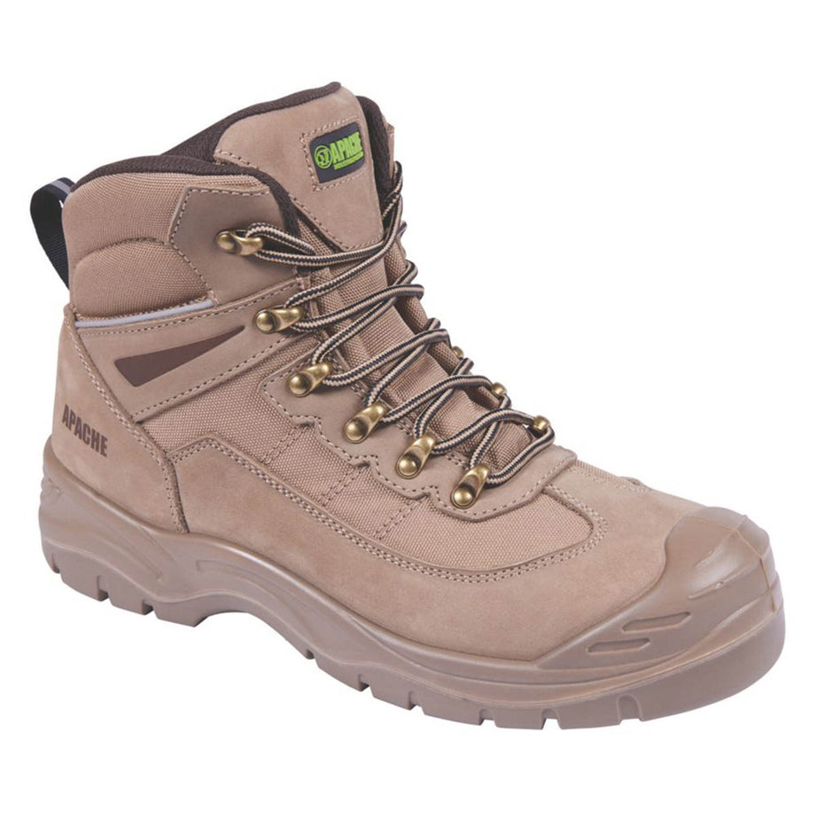 Apache Mens Safety Boots Stone Beige Steel Toe Cap Comfort Ankle Size 10 - Image 1