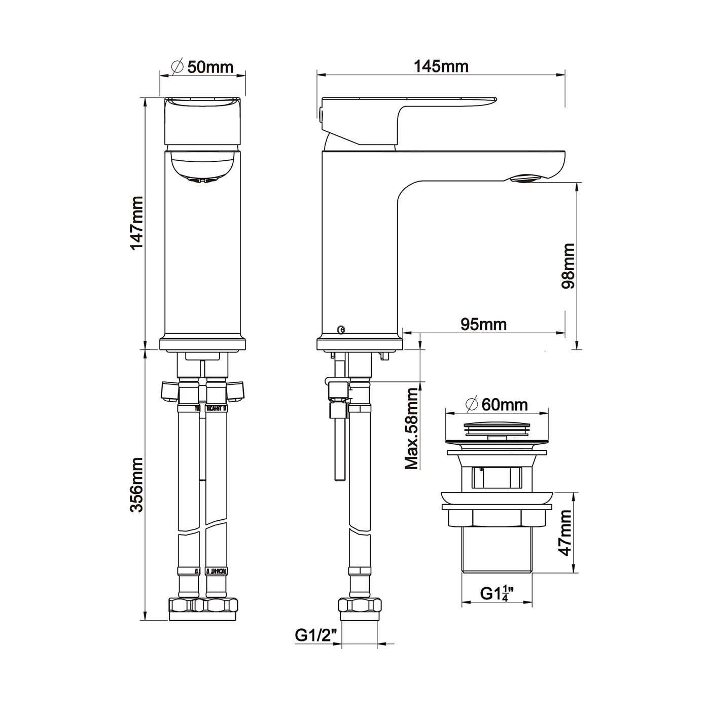Bathroom Basin Tap Mixer Chrome Single Lever Brass Full Turn Modern Faucet - Image 4