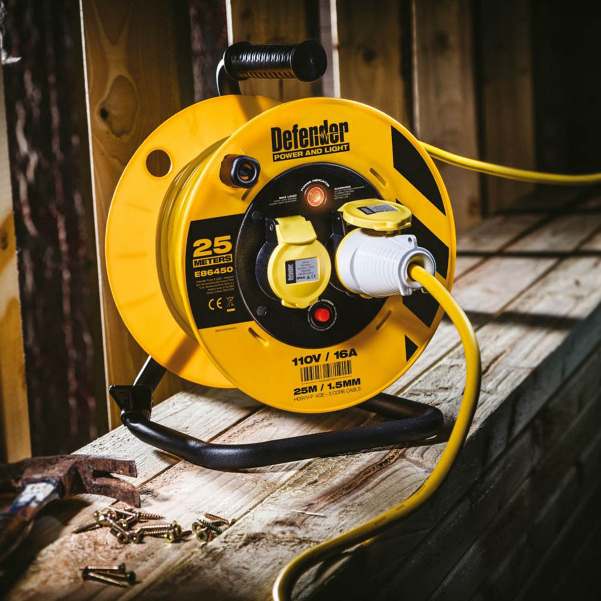 Defender Extension Cable Reel 110V E6455 16A 2 Gang Heavy Duty Lightweight 25m - Image 6