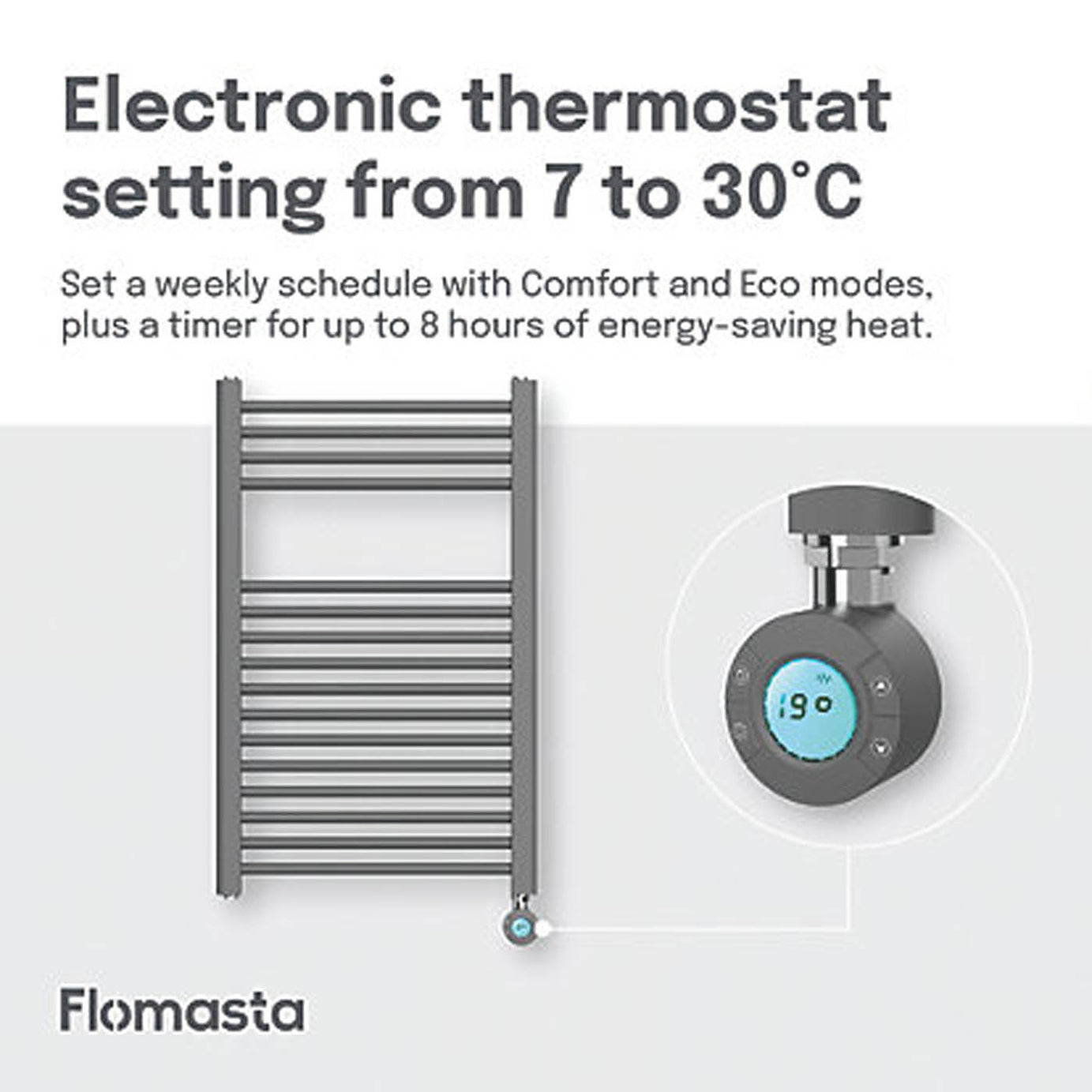 Flomasta Electric Towel Rail Radiator Anthracite Flat Bathroom Warmer 80x50cm - Image 5