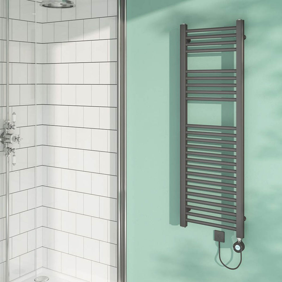 Flomasta Electric Towel Rail Radiator Black Flat Bathroom Warmer (H)120x(W)40cm - Image 2