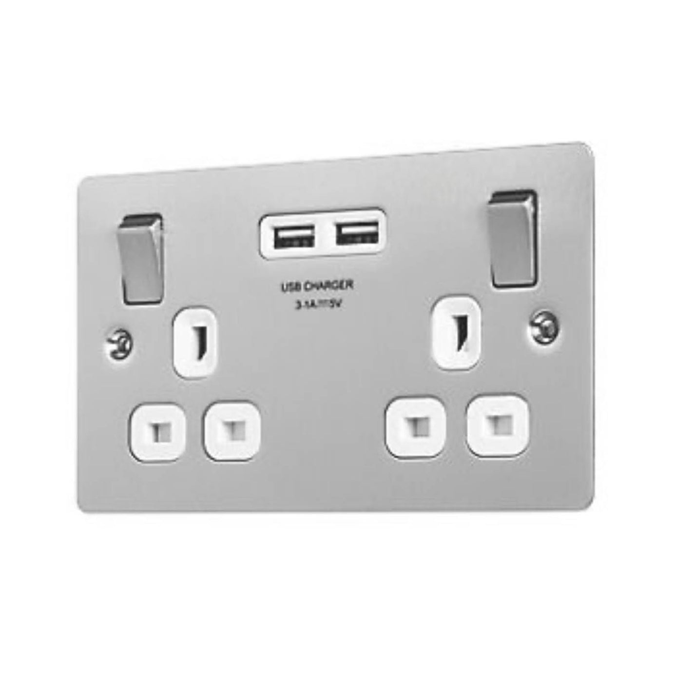 Lap Wall Socket 2-Gang 13A SP Switched USB Brushed Stainless Steel Raised - Image 2