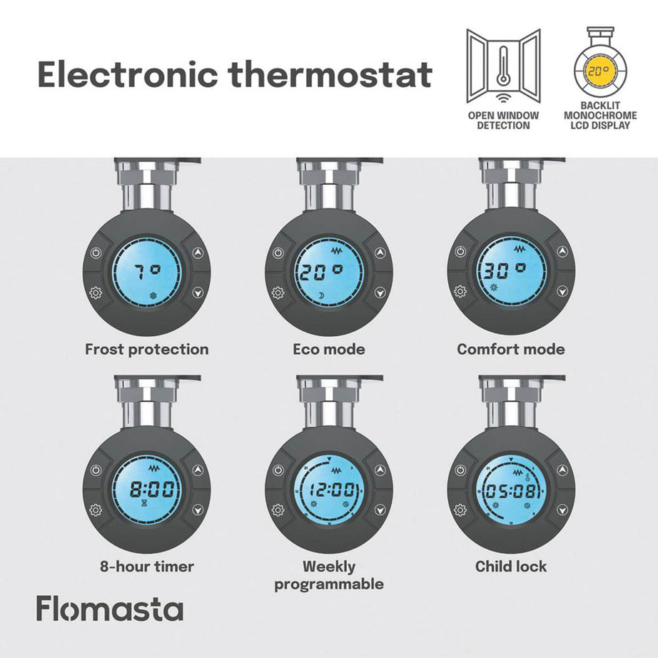Flomasta Electric Towel Rail Radiator Black Flat Bathroom Warmer 100x40cm - Image 6