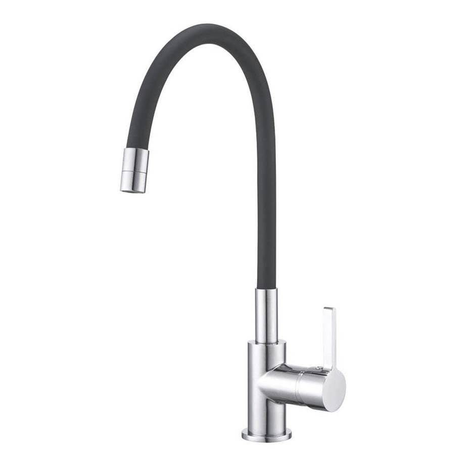 Kitchen Sink Tap Mono Mixer Chrome Black Single Lever Swivel Spout Modern Faucet - Image 1