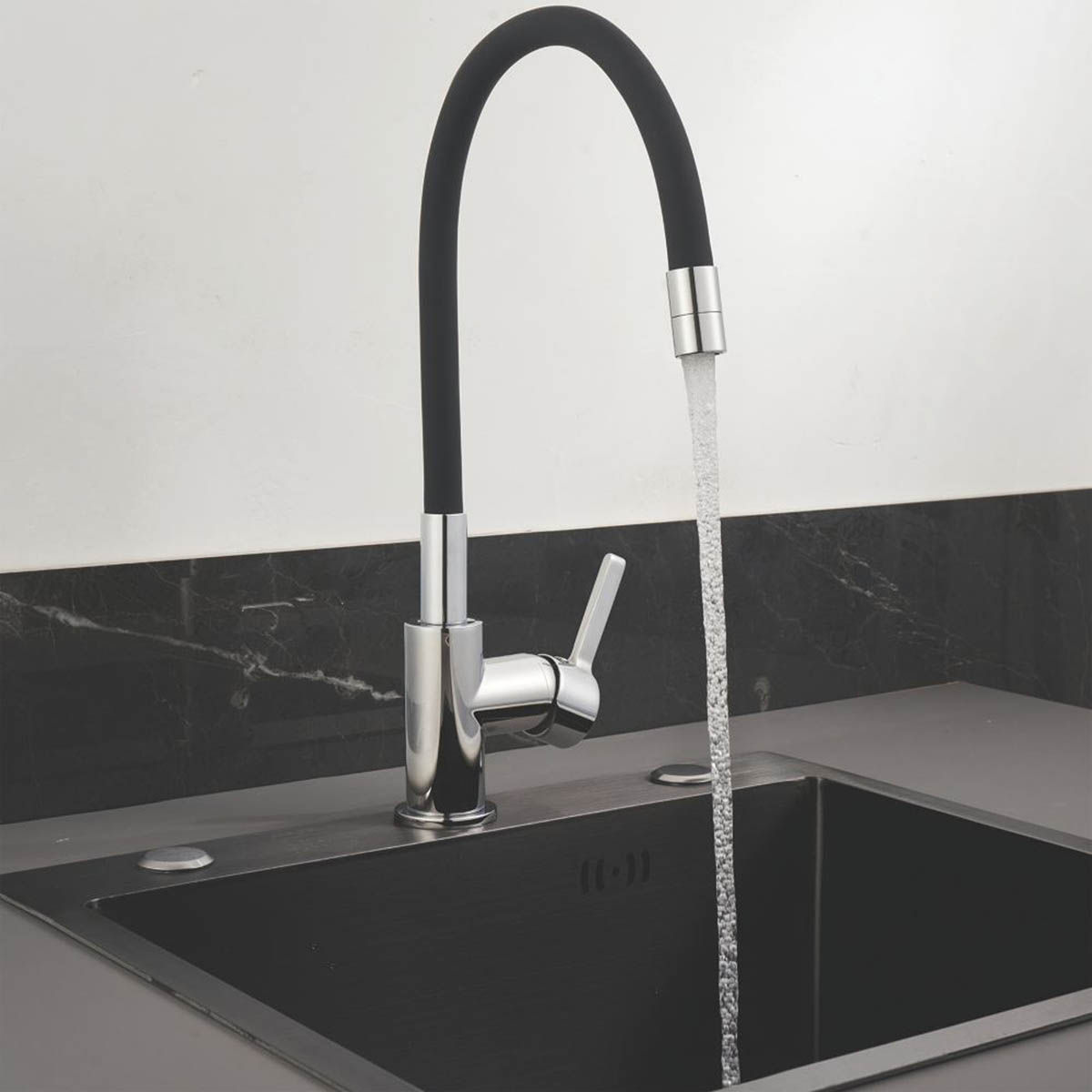 Kitchen Tap Mono Mixer Chrome Black Single Lever Swivel Spout Modern Faucet - Image 3