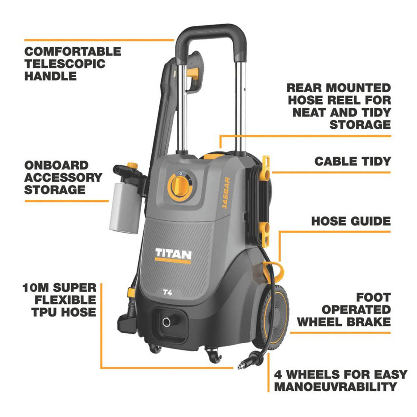 Titan Pressure Washer Electric TTB1292PRW 165bar Jet Wash Patio Car Cleaner 240V - Image 3