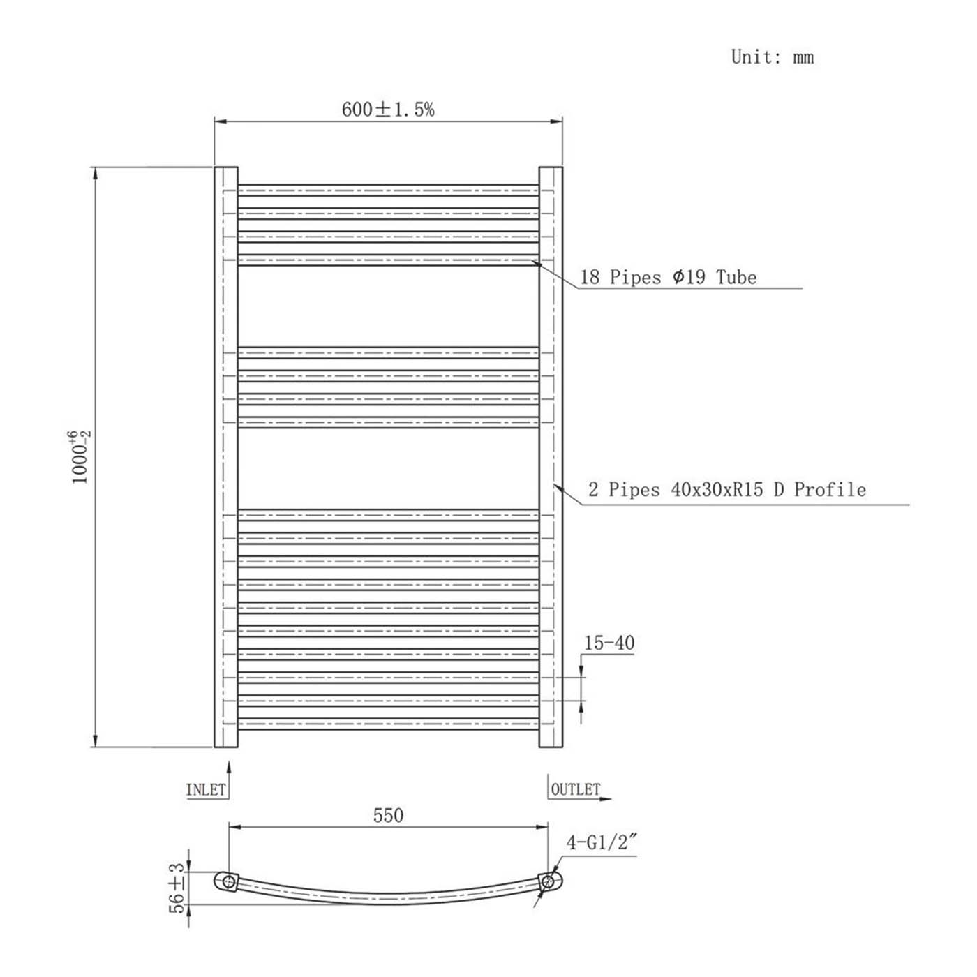 Flomasta Towel Rail Radiator White Curved Bathroom Warmer Ladder (H)100x(W)60cm - Image 5