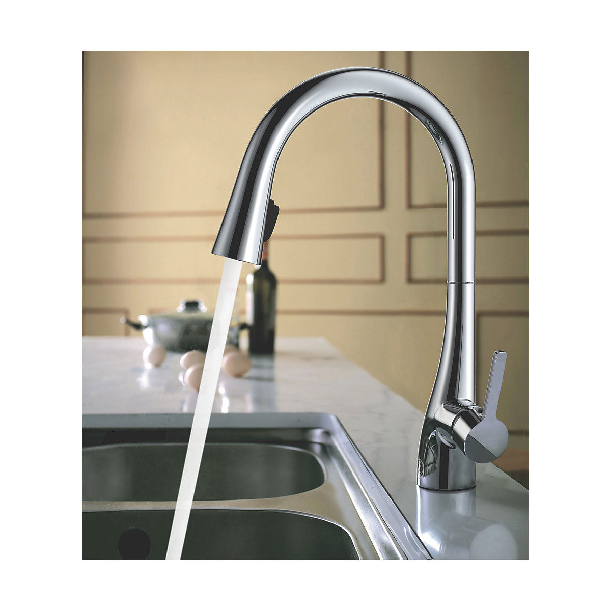 Kitchen Sink Tap Mono Mixer Single Lever Pull Out Chrome Contemporary Faucet - Image 4